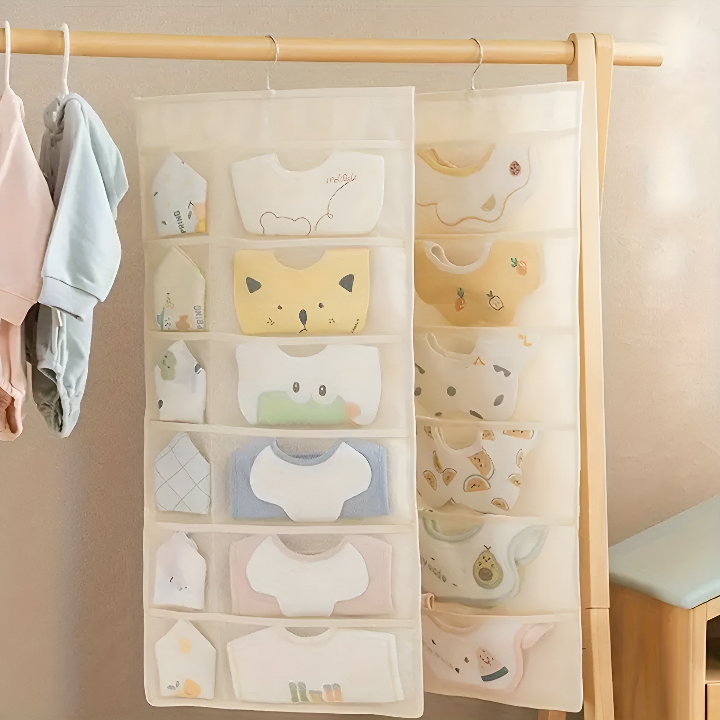 

1pc Double-sided Hanging Closet Organizer, Foldable Storage Bag For Socks And Bibs, Unfinished Material