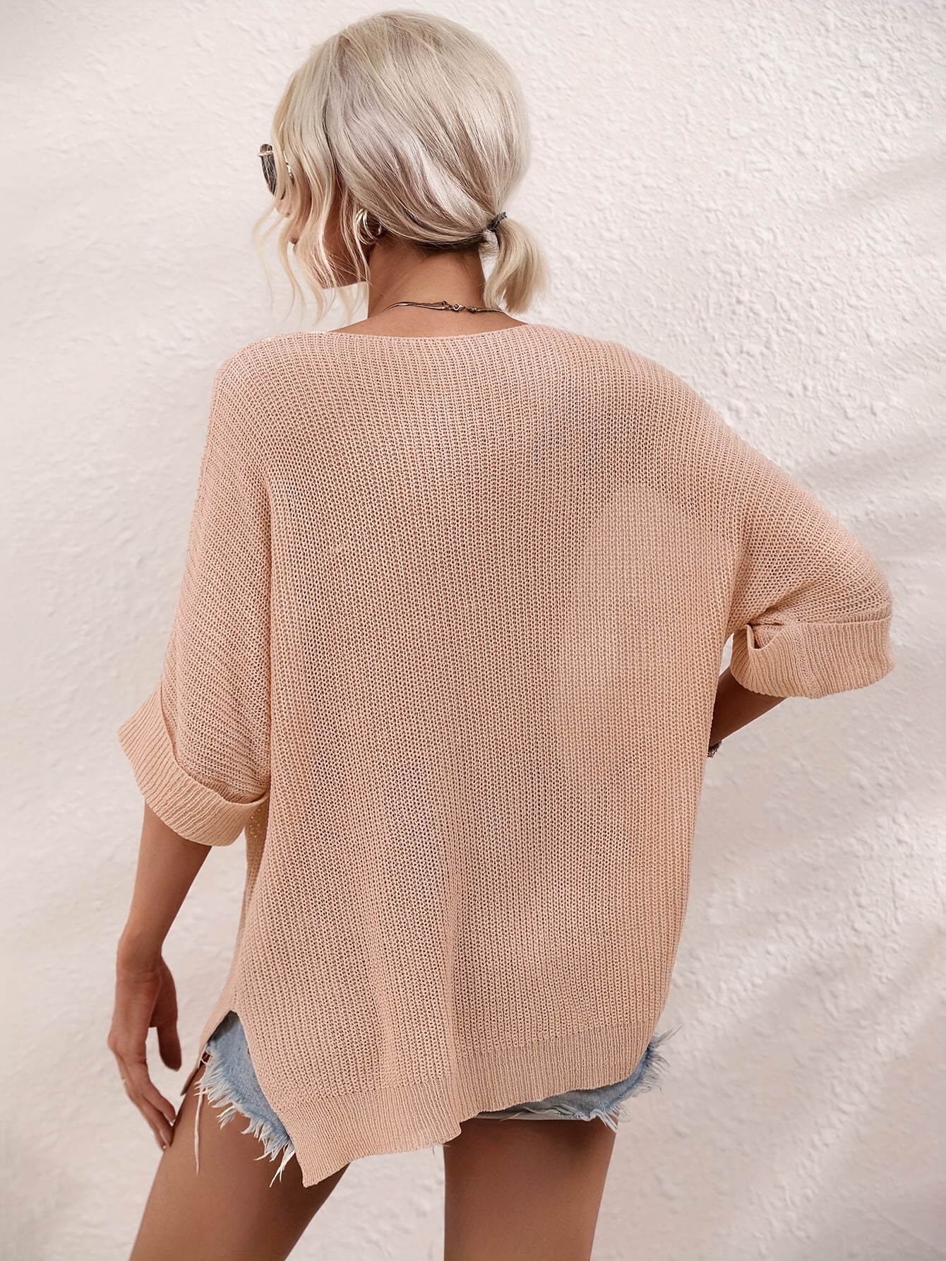 solid chest pocket oversized knitted pullover casual long sleeve loose sweater womens clothing