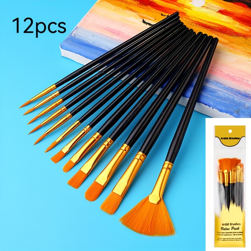 TEMU Set di pennelli professionali per - 12 pezzi, pennelli con setole sintetiche adatti per e pittura a olio, pennelli resistenti per e artigianato,