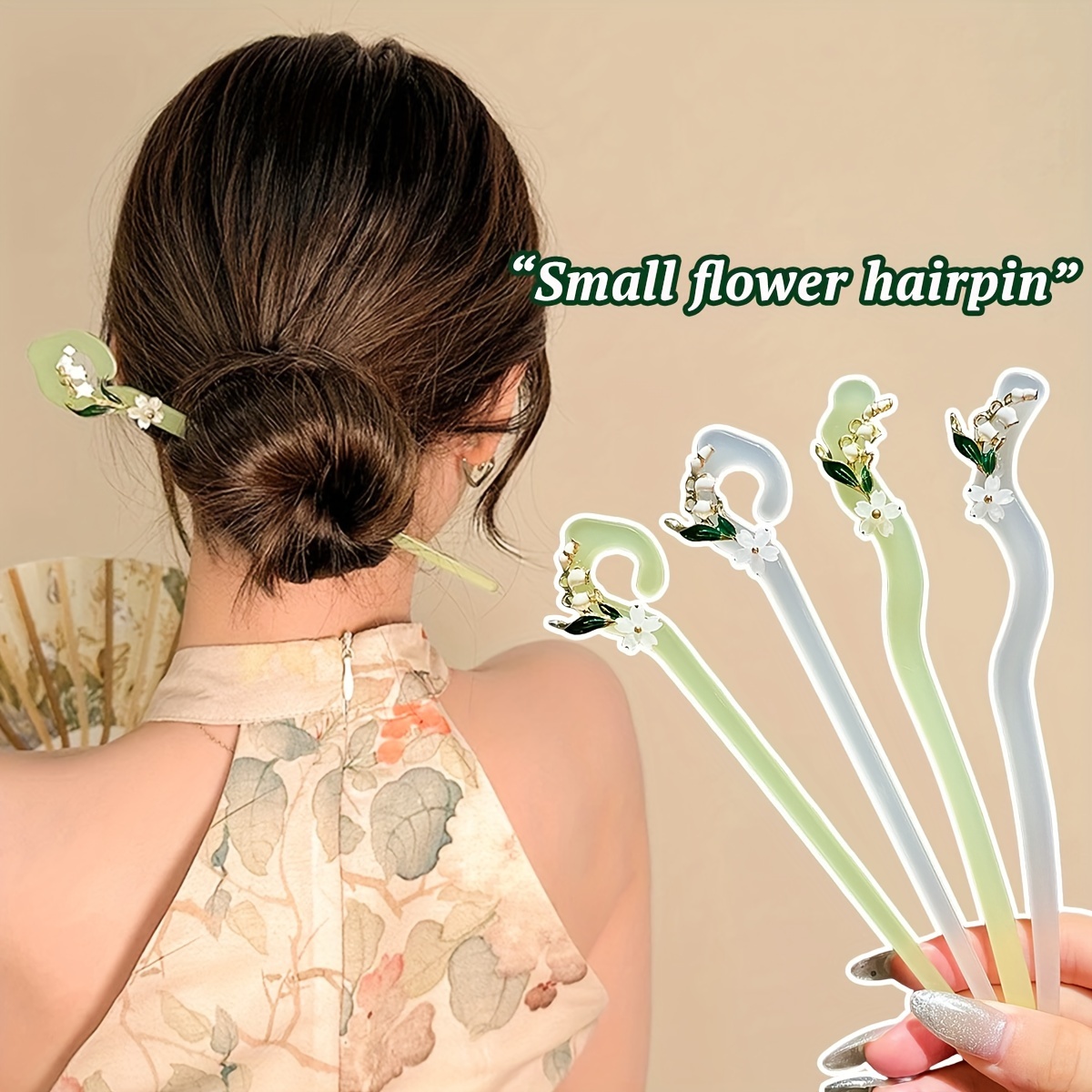 

Elegant 4pcs Lily Flower Hairpin Set - Vintage Chinese Style, Cheongsam & Updos, Plastic