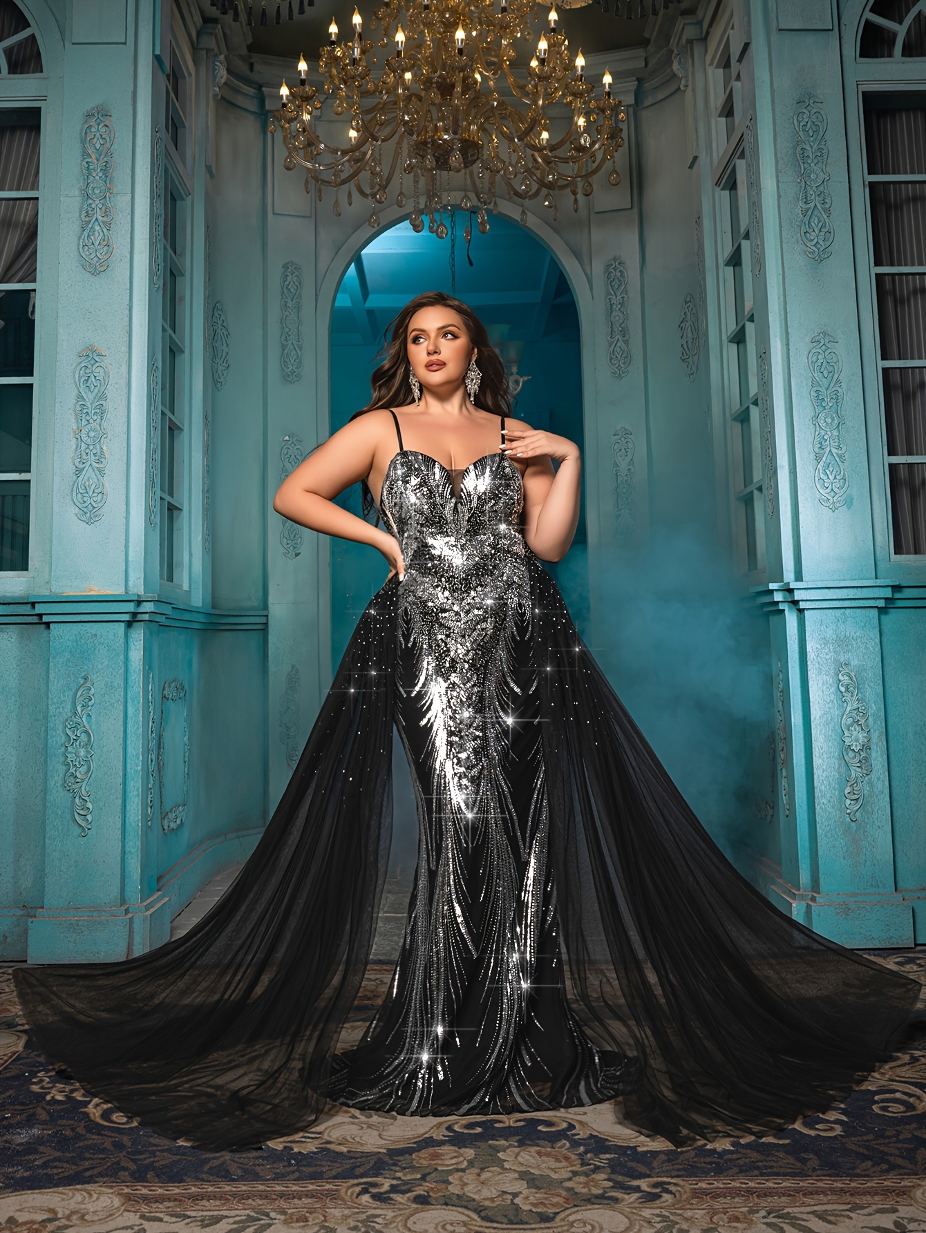 black mermaid dress with split Black Beaded Mermaid Evening Dress with Slit