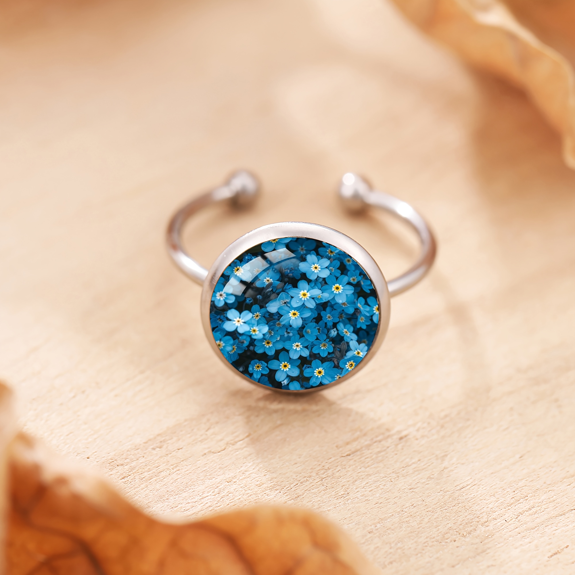 1pc Women's Fashion Ring, Small Flower Pattern, , Pastoral Style, Literary Style, Steel Material Inlaid With Convex Glass, Suitable For Daily, Party And Holiday Wear, Valentine's Day, Christmas Gift