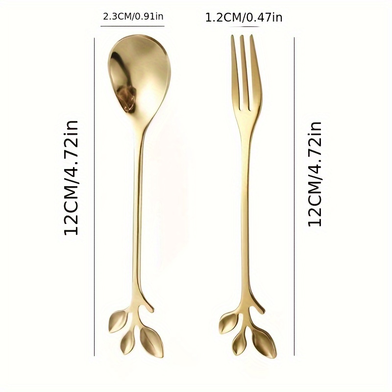 10pcs golden stainless steel cherry   spoons and forks   utensils spoons forks dining entertaining flatware details 7