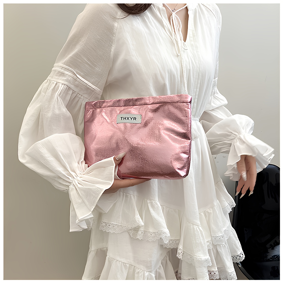 Image of Large Capacity Makeup Bag, Glittery Niche Design Cosmetic And Lipstick Organizer, Portable Handheld Toiletry Bag, Outing Clutch, Christmas Holiday Gift Storage Pouch For Wife Or Girlfriend