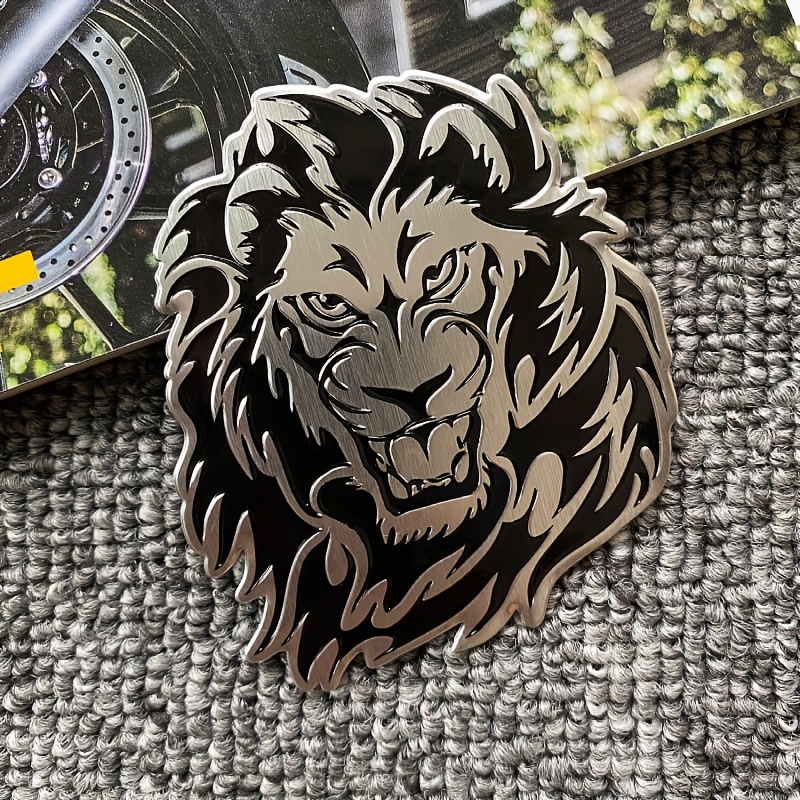 A 3d Lion Car Sticker, Featuring A Metal And Tail Emblem, Suitable For Vehicles, Trucks, And Motorcycles As Exterior Additions