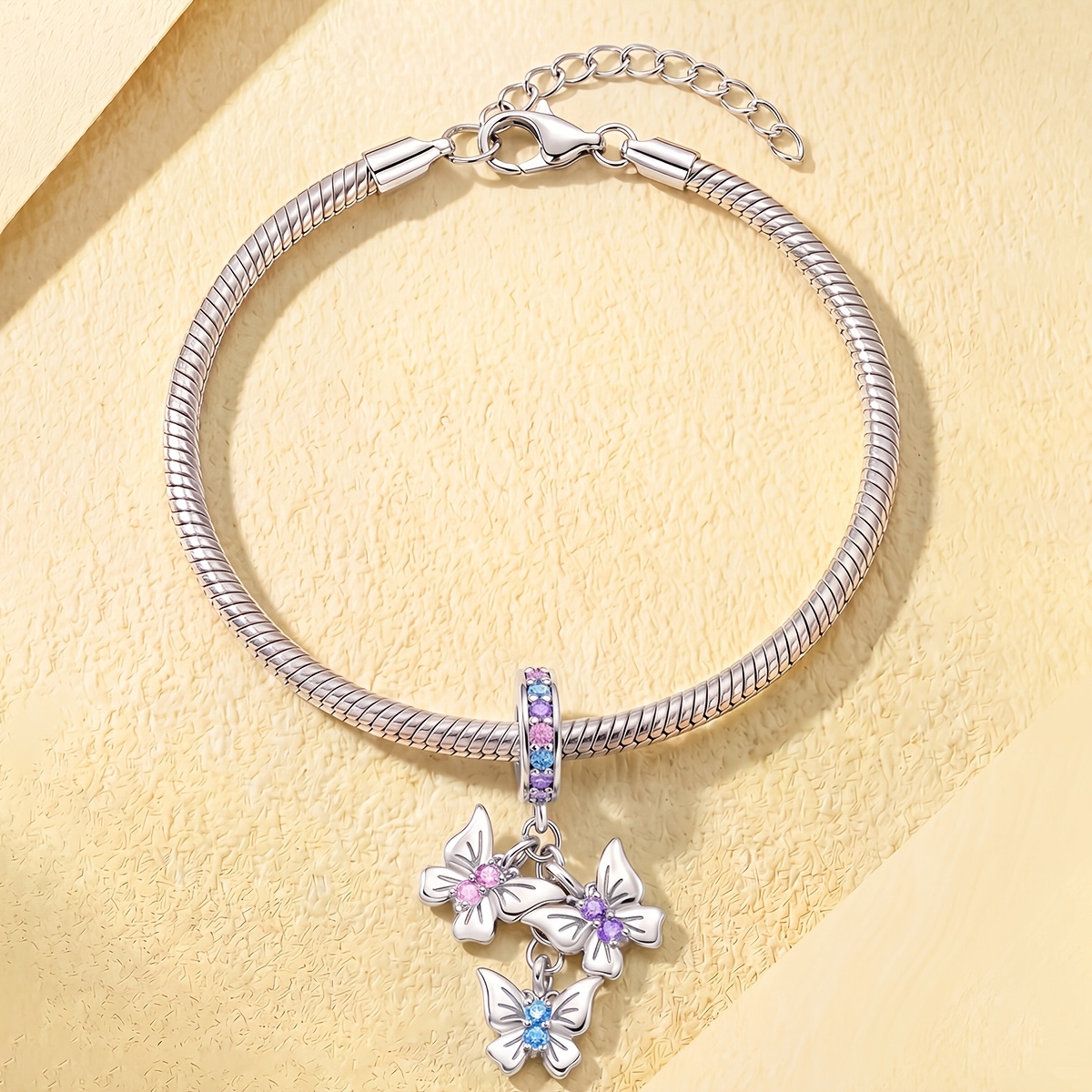 Women's 925 Silver Plated Butterfly Pendant Charm Bracelet