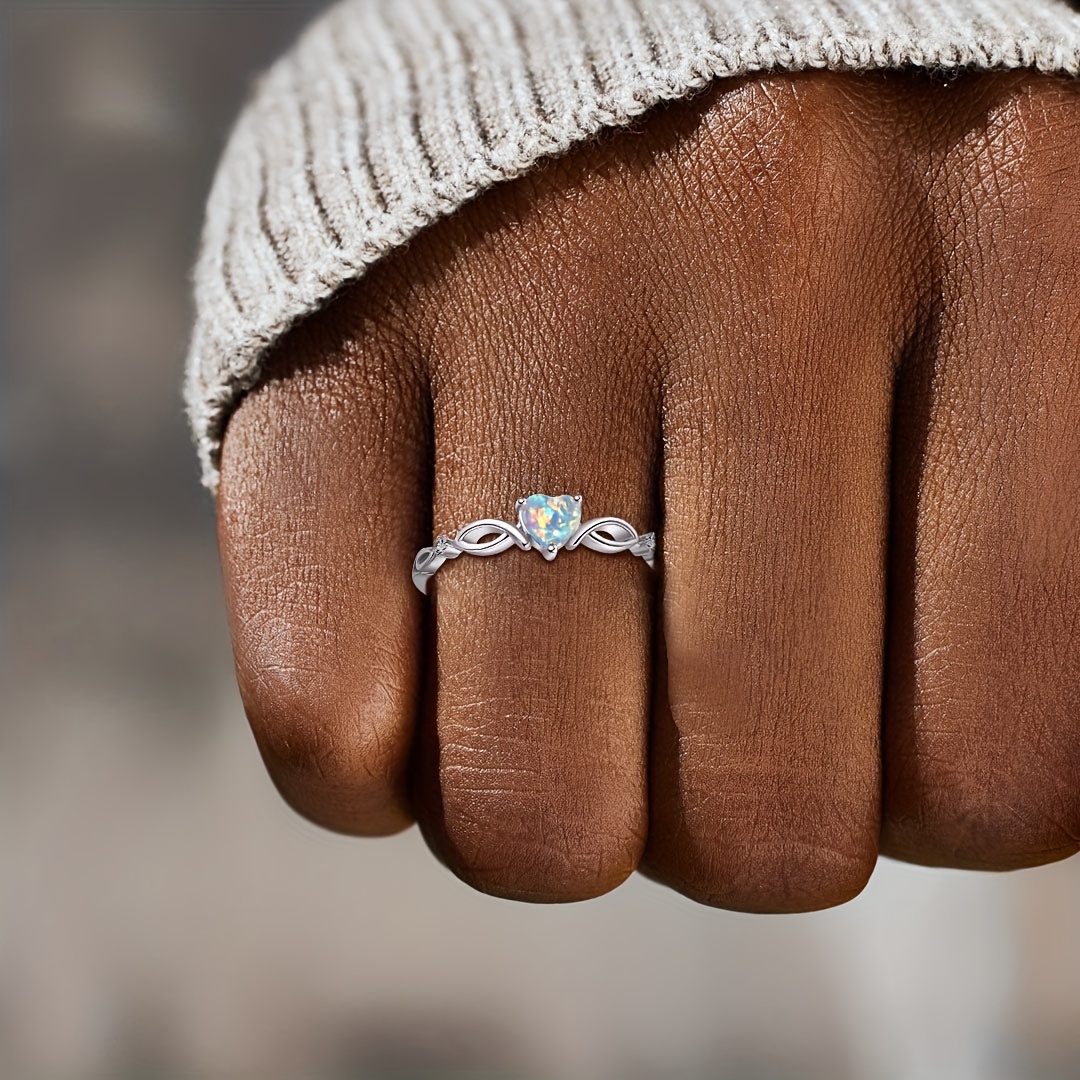 Bohemian Style Cubic Opal Heart Ring 2 2g