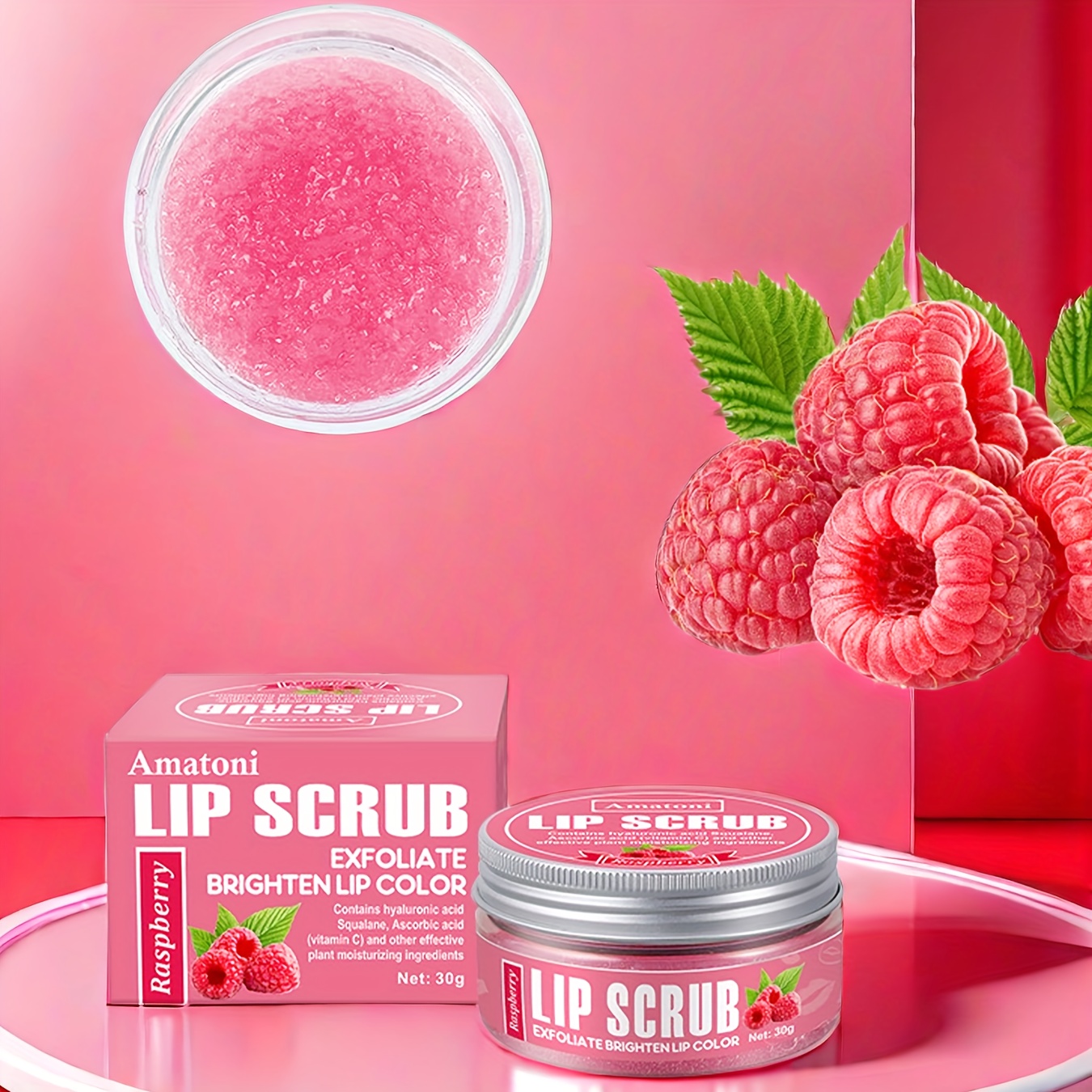 

Raspberry Lip Scrub 30g, Exfoliate Skin, Brighten Lip Color, 24h Deep Moisturizing, Nourishing Skin Care Dark Lip Corrector