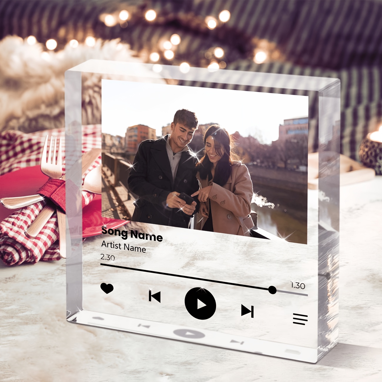 TEMU 2d Flat Personalized Acrylic Photo Plaque With Music â Customizable Romantic Gift For Valentine's Day, Anniversary & Special Occasions, Square