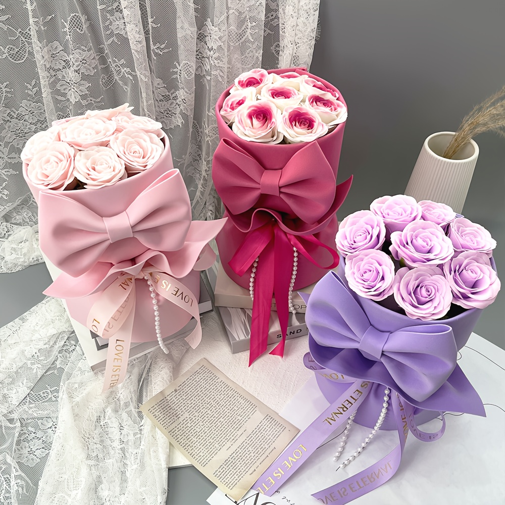 1pc *er Rosenstrauß mit Schleife - Ideal für Freundin, beste Freundin,  Hochzeitstag, Geburtstagsgeschenk | * haltbarer Trockenblumen-Seifenstrauß  | * für Valentinstag, Muttertag, Abschlussfeier | Kein ..., image size:1000x1000