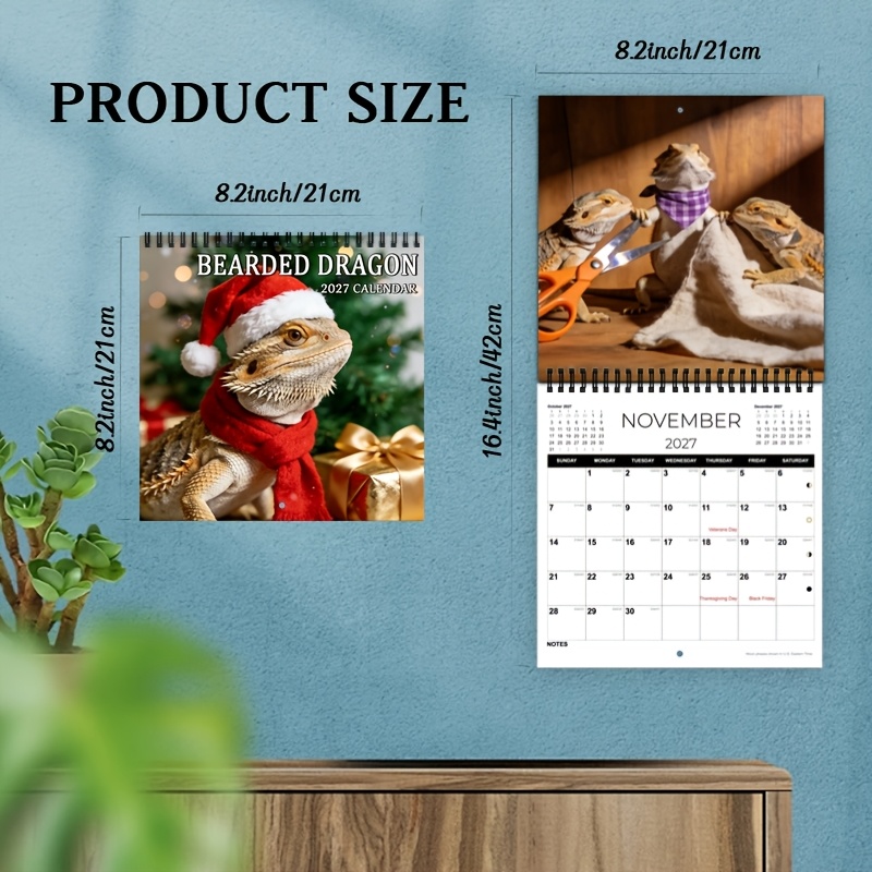 TEMU 2026 Mane Lion Lizard Theme Aesthetic Design Folding Calendar, 12-month Square Layout With Monthly Photos And Covers, Ideal Christmas And New