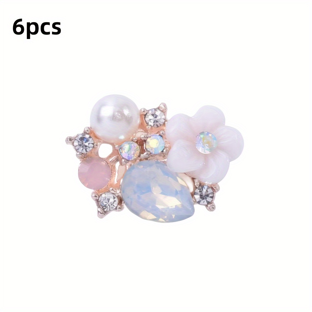 Image of 6pcs Flower Bead Button Flat Back Plated Hairpin Decoration Craft Clothing Sewing Additions Clothing Decoration