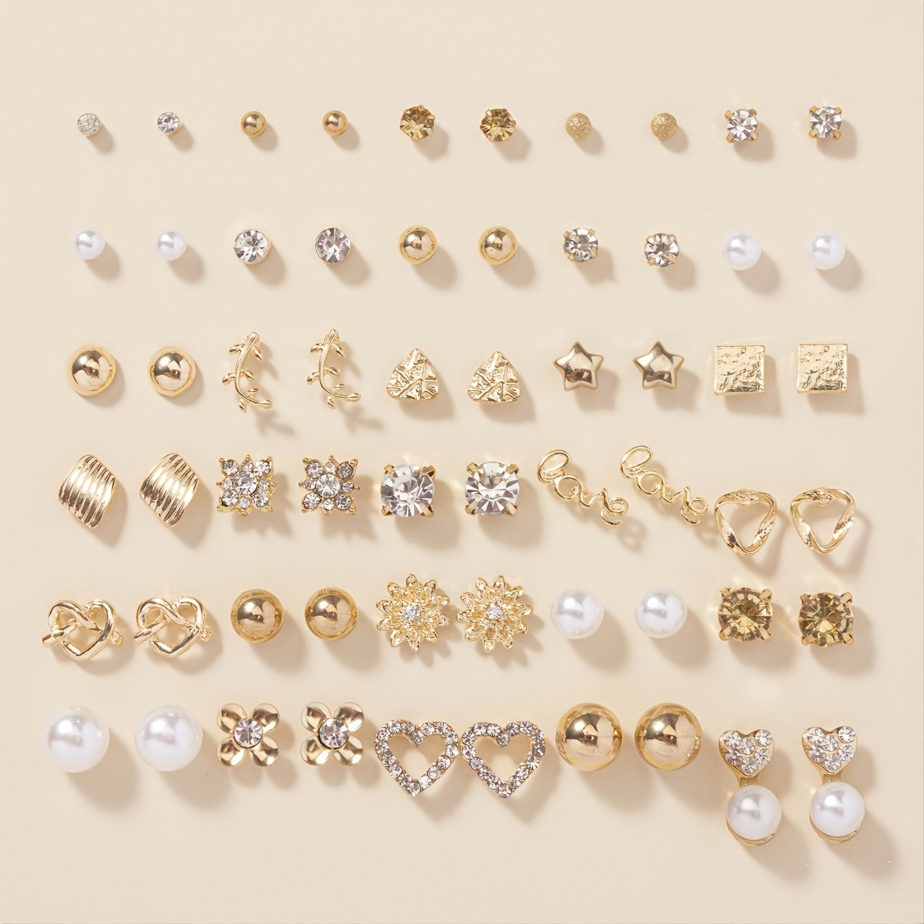 A Set Of 30 Pairs Of Fashionable Alloy Heart-shaped Imitation Letter Earrings
