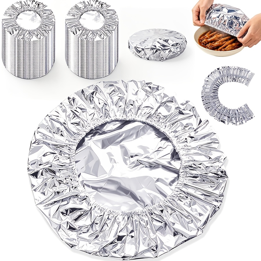 TEMU 80-pack Heavy-duty Food-grade Aluminum Foil Food Covers - Heat-resistant Microwave-safe Leak-proof Adjustable Bowl And Dish Lids - Reusable