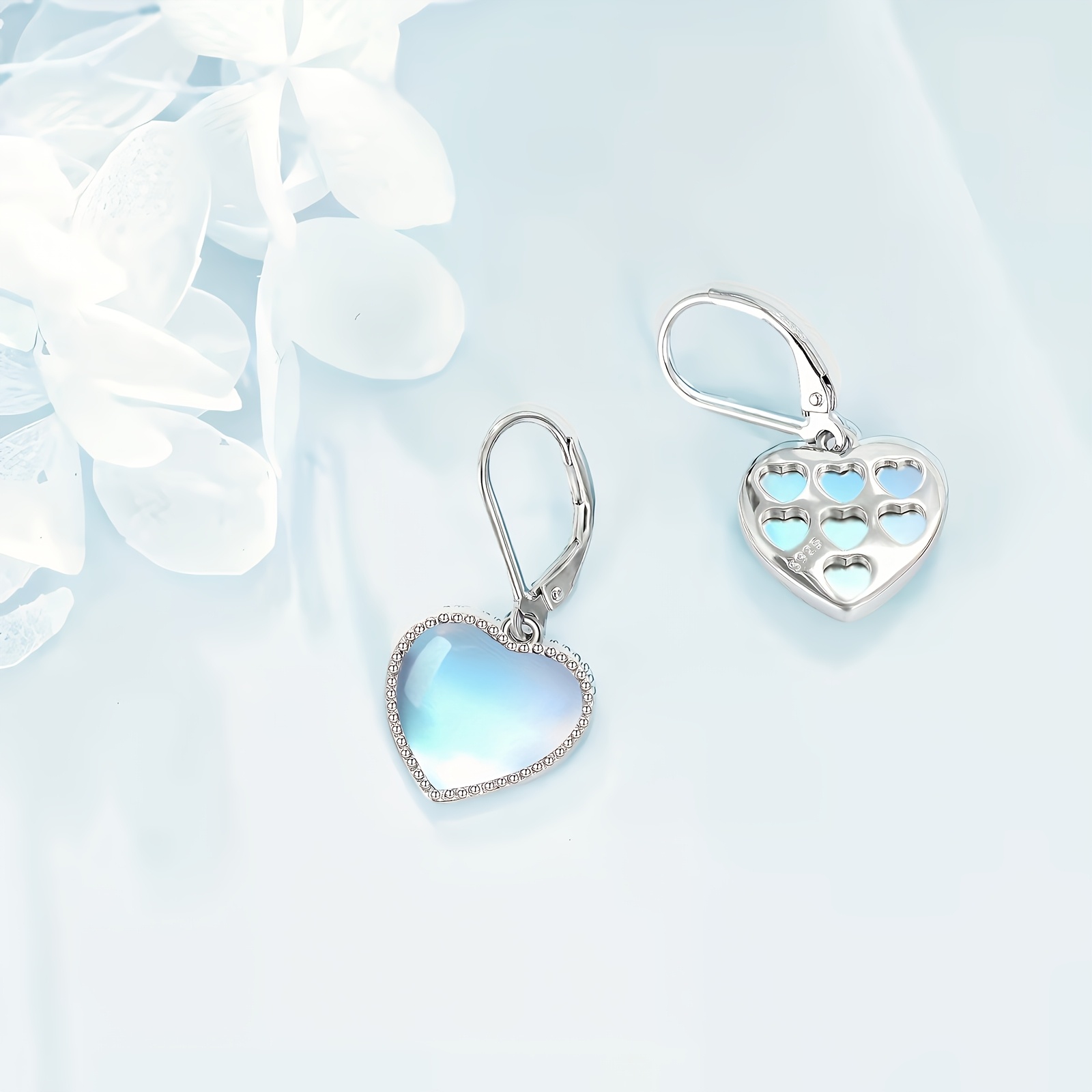 Heart-Shaped Moonstone Earrings, Summer Ocean Series