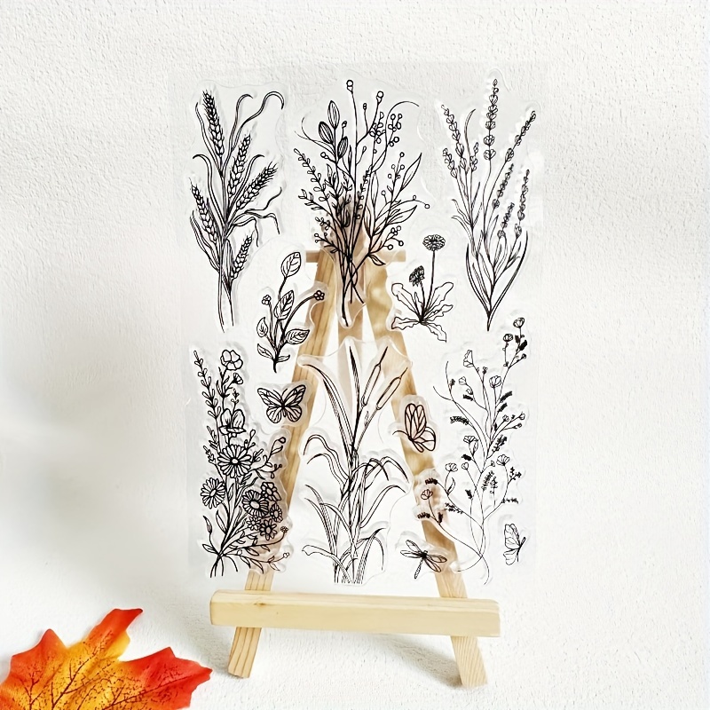 Image of 1pc Transparent Stamp Of Plant And Wheat Stalks, Reusable Seal Stamp For Scrapbooking, Journaling, Card Making, Decoration, And Crafts