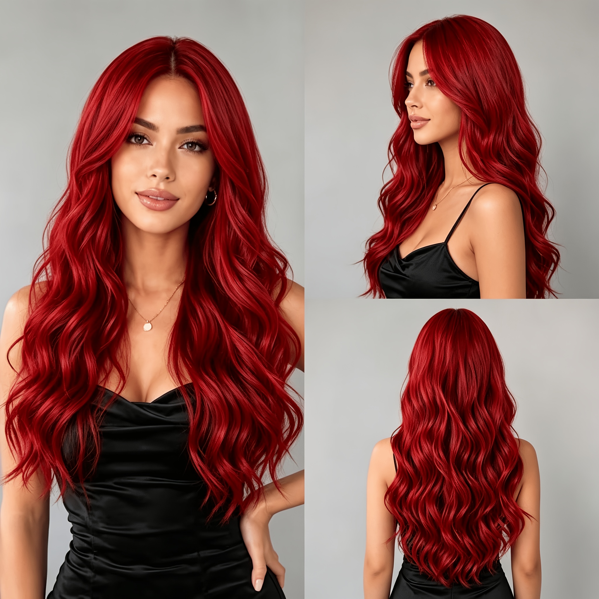 TEMU 1pc Hong Women's Long Water Wave Wig With Middle Part Face-framing Layers & Base - Heat Resistant Synthetic Hair Suitable For Cosplay, Daily