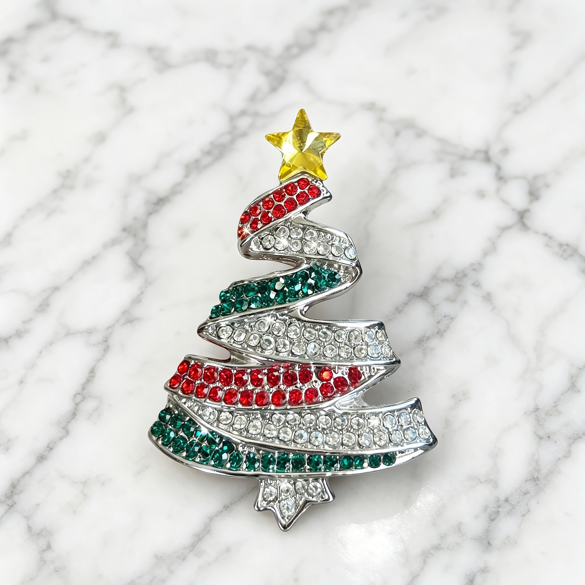 Christmas Tree Layered Ribbon & Rhinestone Pin Gift Box Set