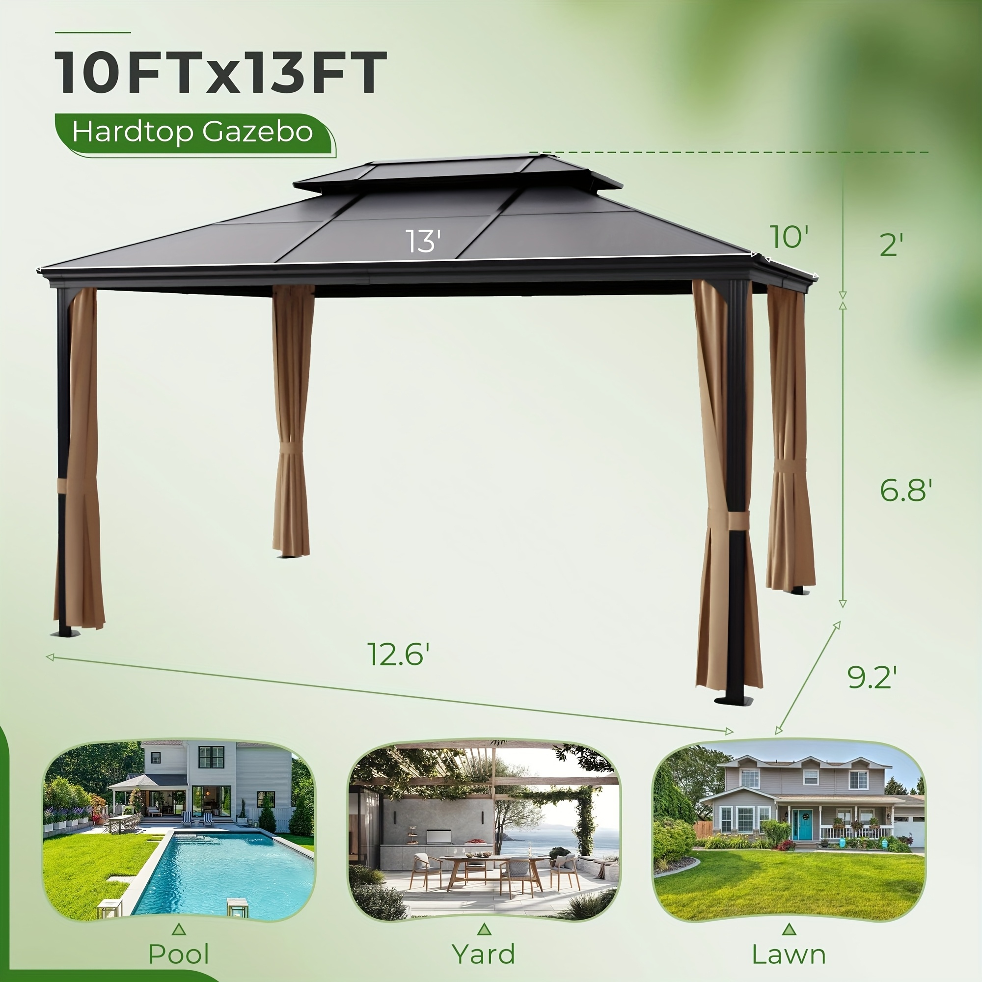 GUNJI 10' x 13' Hardtop Gazebo with Black Polycarbonate Roof & Aluminum Frame Netting - Durable Weather-Resistant Outdoor Furniture, Lattice Design for Privacy & Sun Protection, Patio Cover, Modern Aesthetic, Sturdy Construction, Garden Enthusiasts