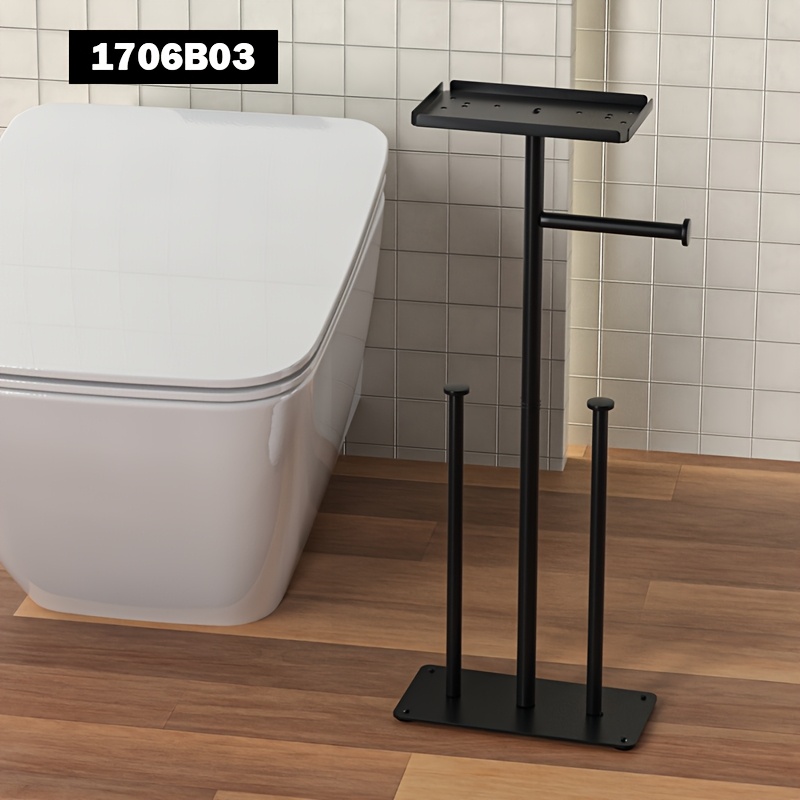 1pc Space- Freestanding Toilet Paper Holder With Storage Tray, Capacity For 6 Rolls Of Toilet Paper - Paper Not Included, Essential Bathroom Accessory