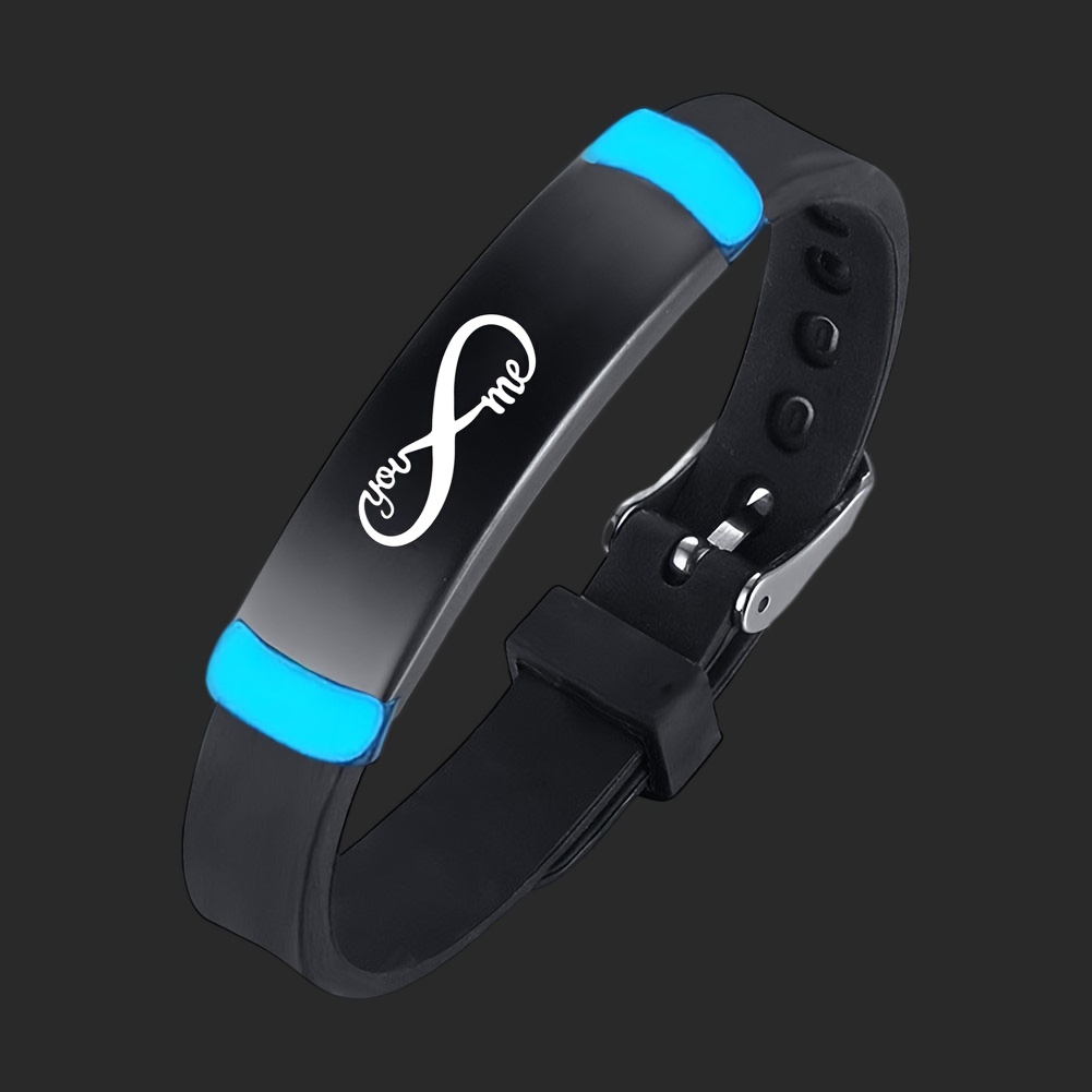 E-shop 1 Stück Personalisiertes Leuchtendes Unendlichkeits-Symbol Armband mit Namen, Individuelles Unendlichkeits-Silikonarmband für Frauen Männer,