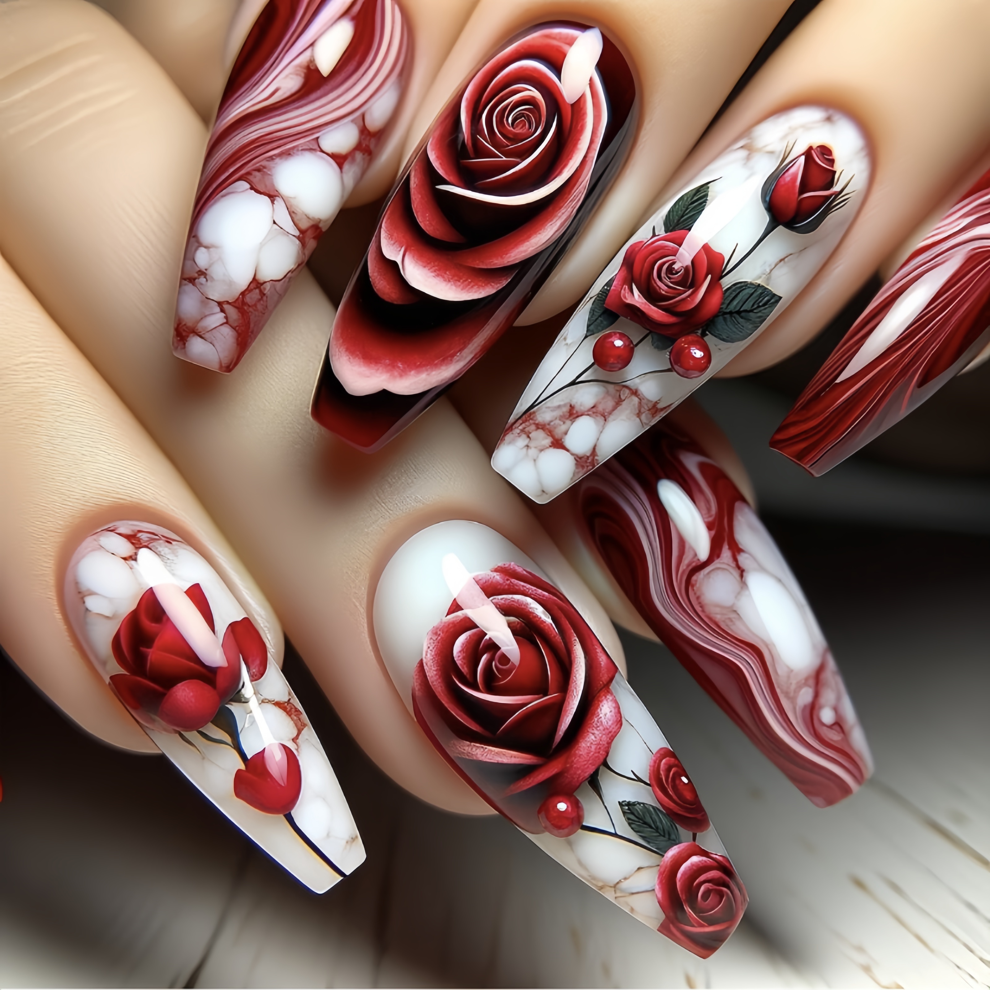 

24pcs Long Set - Red , Fake For Women &