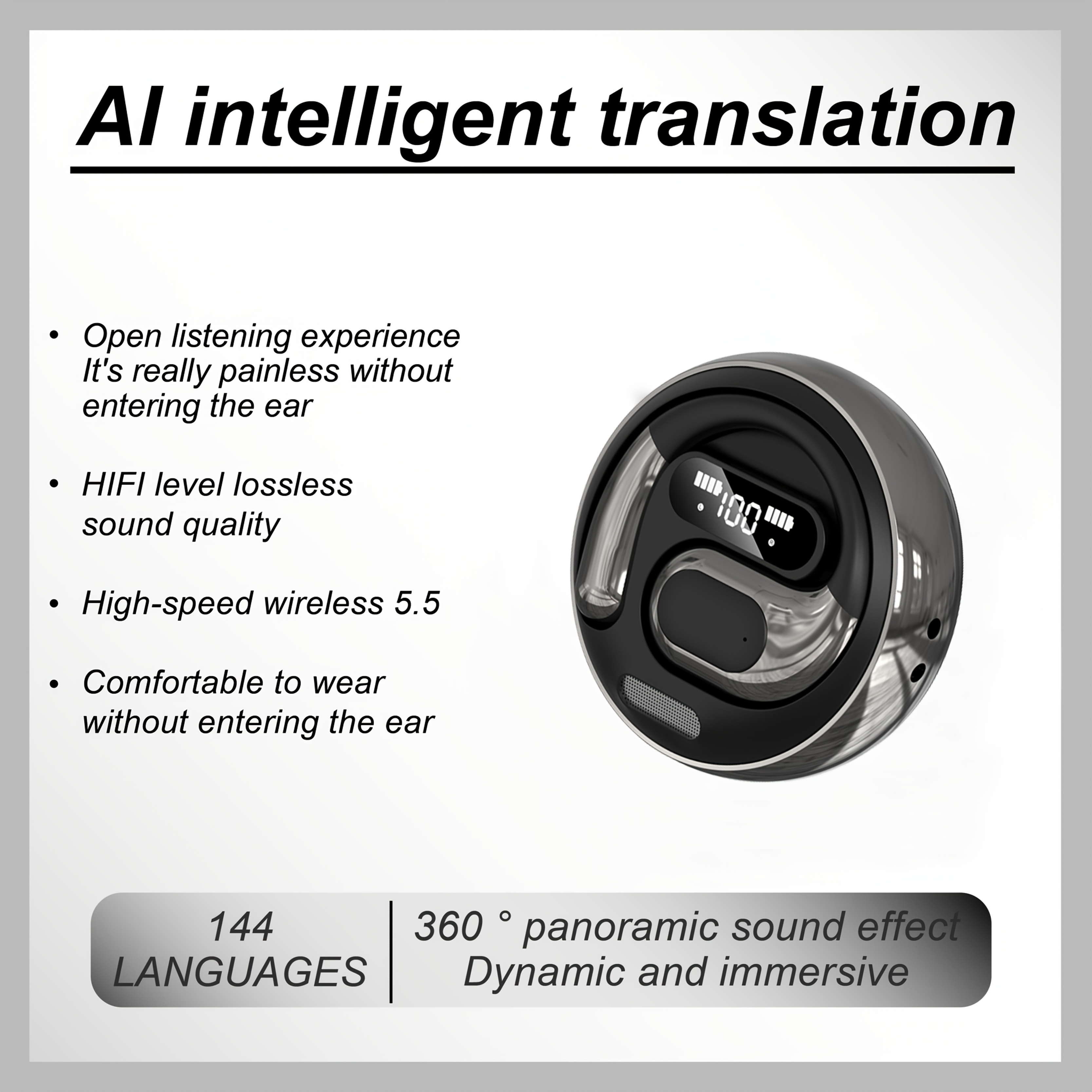 AI Real-time Translation Wireless Headphones, OWS Language Translation Earbuds, 144 Languages, 3-in-1 Translation Earbuds with iOS and Android Systems, suitable for learning, business and travel Core Technology & Function 5 AI Real-time Translation Wireless Headphones, OWS Language Translation Earbuds, 144 Languages, 3-in-1 Translation Earbuds with iOS and Android Systems, suitable for learning, business and travel Core Technology & Function - Image 5