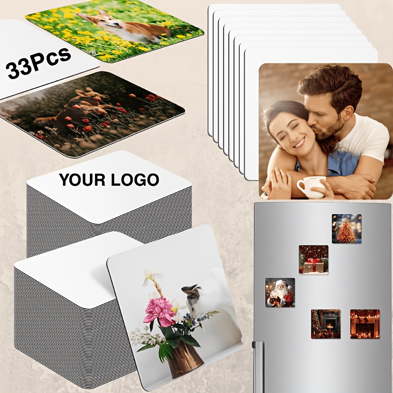 TEMU 33pcs Set Of Custom Square Photo Fridge Magnets, Personalized Photo Magnets For Businesses, Brand Magnets, Logo Magnets, Fridge Decoration