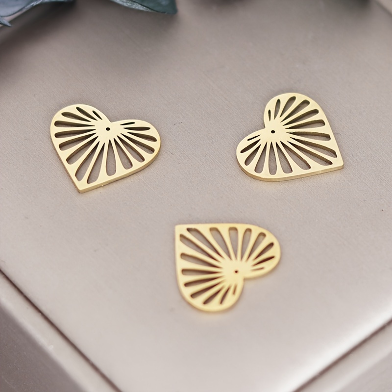TEMU Lot de 3 breloques de cœur en acier inoxydable 201 pour la fabrication de bijoux, pendentifs à soi-, création de boucles d'oreilles et de -