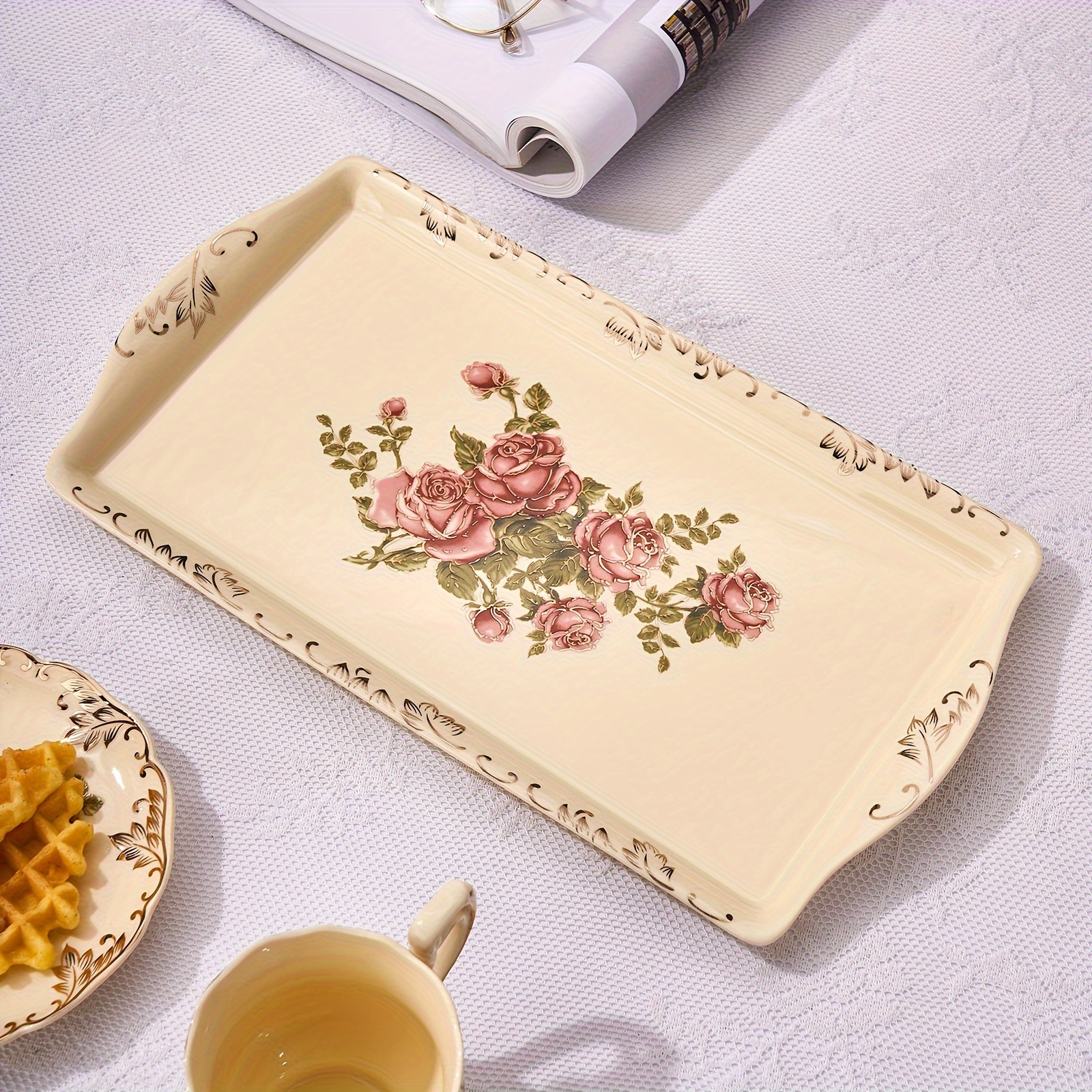 

1 Breakfast/coffee/dessert Tray, Fashionable High-end Tray, Party Table Supplies, Candy And Snack Storage Tray, Family Living Room Coffee Table, Spring Festival Supplies, Table Decoration