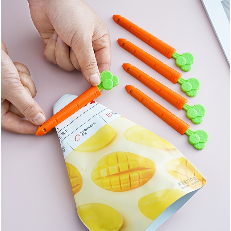 12pcs magnetic carrot shaped plastic clips non food contact sealed refrigerator pantry clips suitable for plastic bags snack packs kitchen organizing accessories Product details 10