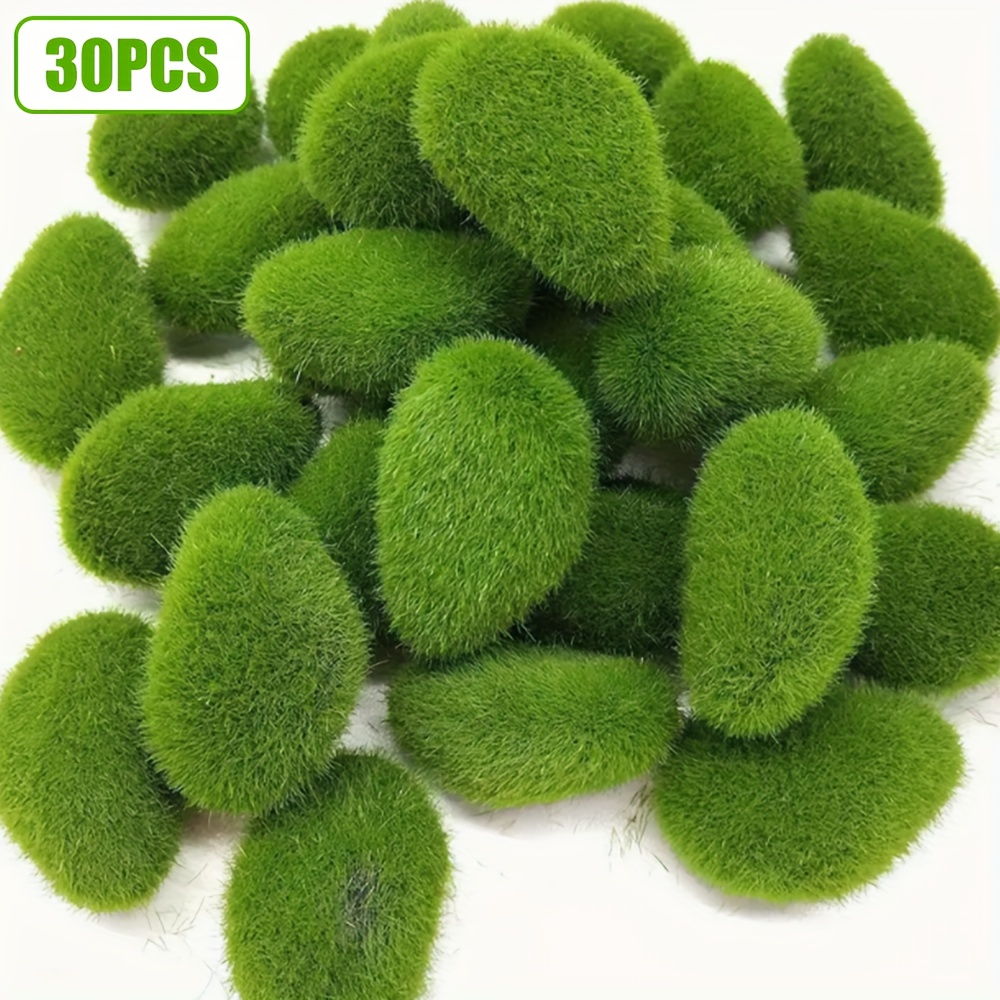 TEMU 30pcs Artificial Moss Rocks & Balls - Realistic Microfiber Moss Stones For Indoor/outdoor Decor, Green Tabletop, Fairy Gardens, Floral