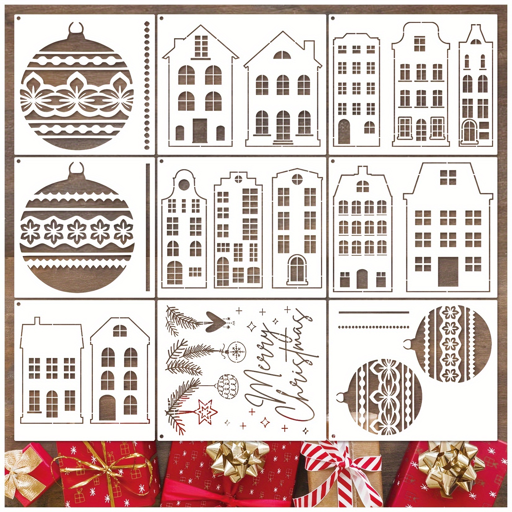 

9pcs Christmas Craft Stencils Set - Reusable Plastic Templates For Diy Scrapbooking, Home Decor, Door Signs, Shirts, Ornaments & More - White