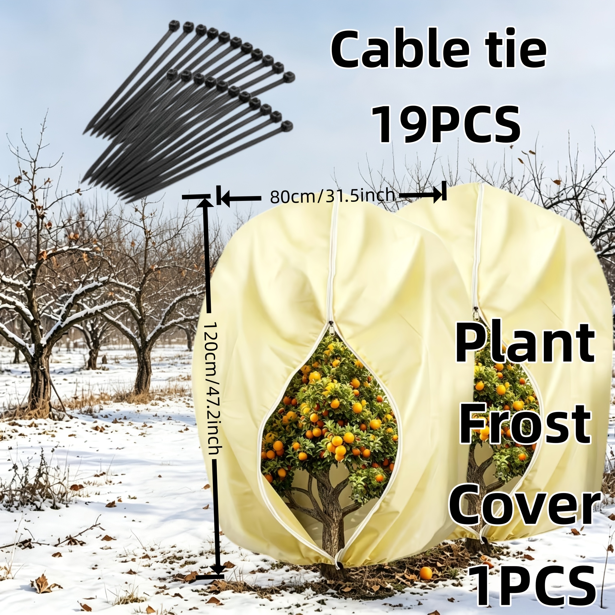 TEMU Large Heavy-duty Frost Blanket Suitable For Winter - Thickened Reusable Plant Cover With Windproof Tie Straps & Drawstring Fastening, Outdoor