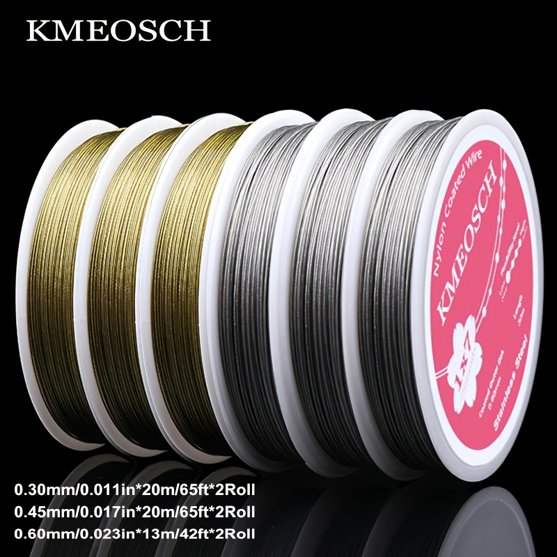 TEMU 3 Rouleaux/6 Rouleaux de Fil de Perles en Acier Non Élastique, Fil de Perles en Acier Inoxydable Revêtu de Nylon à 7 pour la Fabrication de