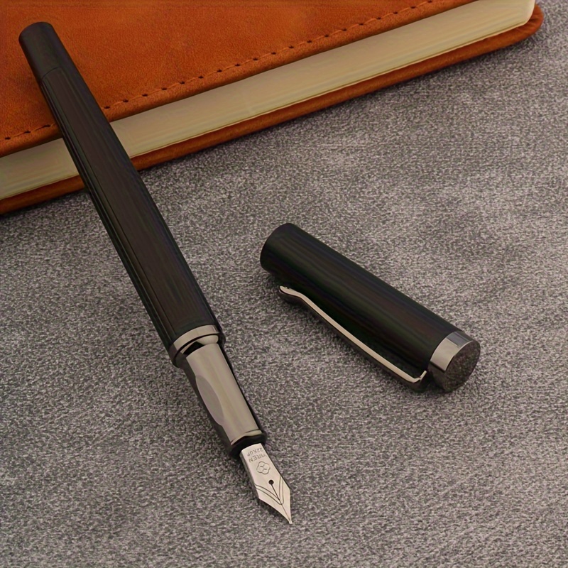 

Classic Black Fountain Pen 1pc - Medium Point, Metal Body, Refillable, Click-off Cap, Luxurious Matte Finish Writing Instrument For Office And Personal Use