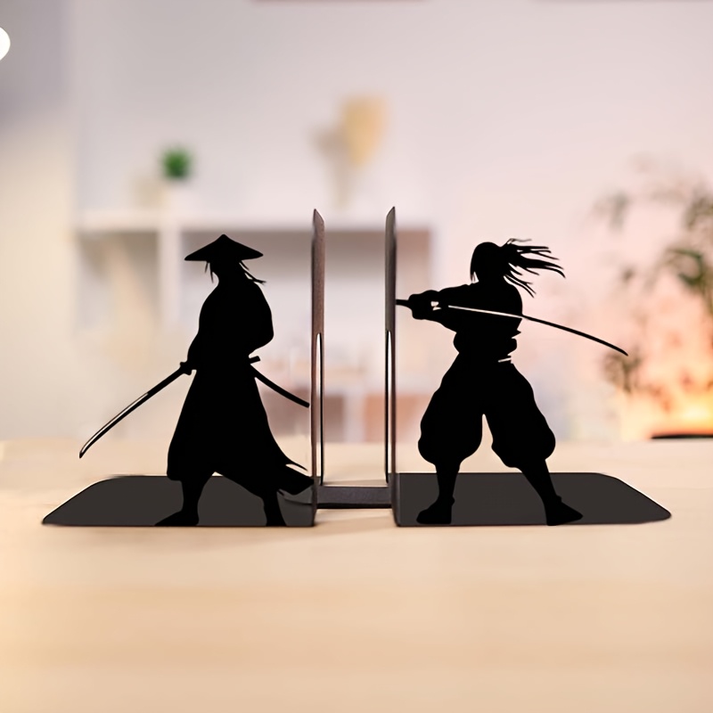 Image of 1 Pair/2pcs - Unique Metal Martial Artist Bookends Decorative - 6.65 X 3.15 X 5.91in - Office Or Shelf Book Holder - Durable Organizer - Bookends Unique Metal