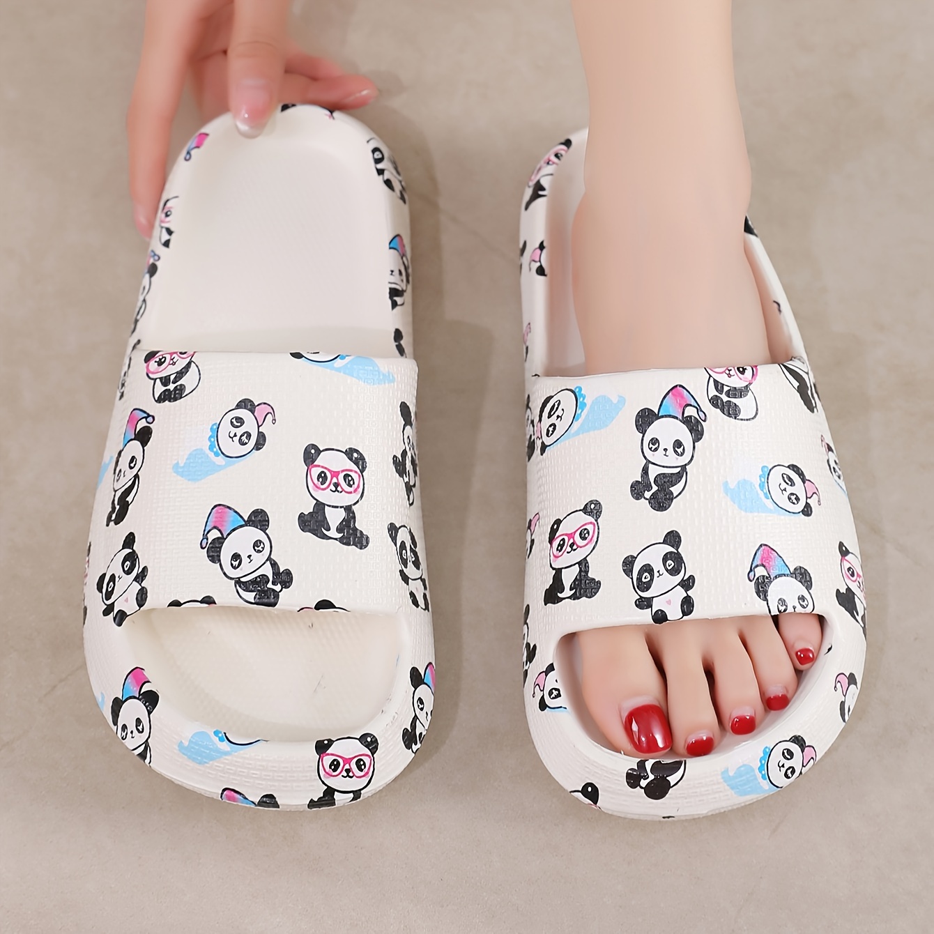 

Cute Panda Print Summer Bathroom Slides, Soft Eva Non-slip Home Shower Slide Sandals