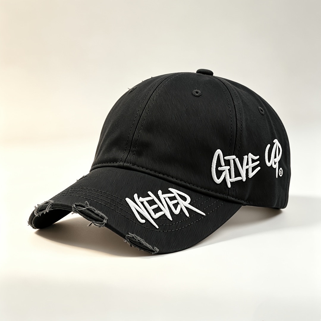 Image of 1pc American-style Distressed Edge Baseball Cap With Side Embroidery And Curved Brim, Versatile Streetwear Duckbill Hat