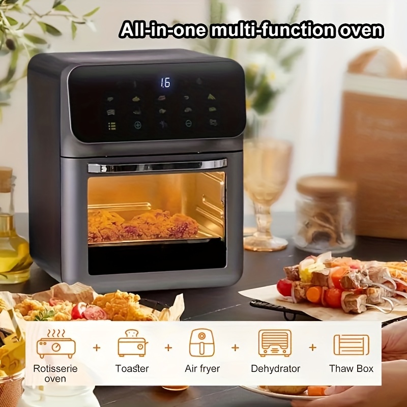 TEMU Multifunctional Air Fryer Toaster Oven, 12l Air Fryer With Integrated Thermometer, 28 Touchscreen , Rotisserie, Dehydrator, Bake, Xl Convection Oven With Auto Shutoff, Black