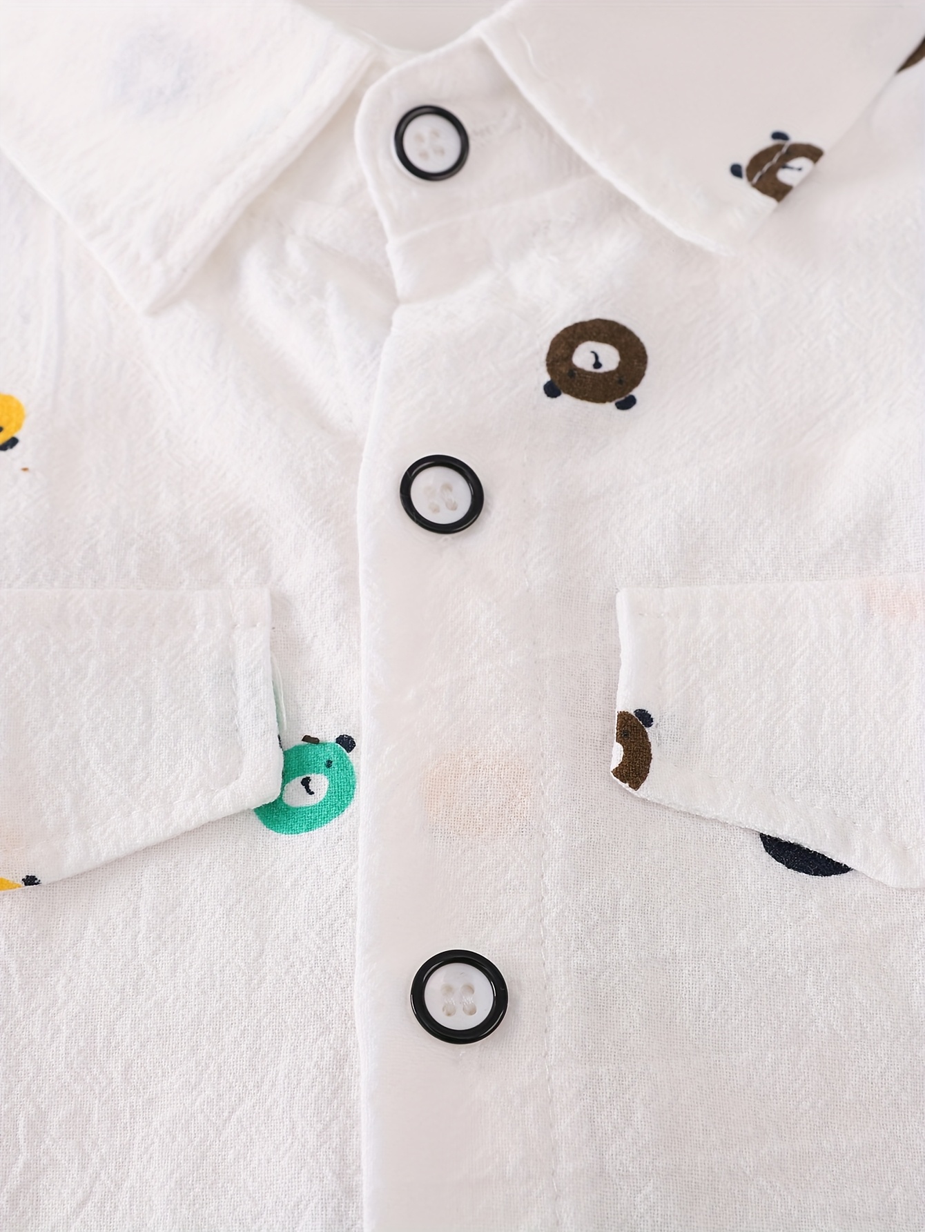 boys print outfit with a bear pocket long sleeve shirt and denim pants featuring a full button design for outdoor Product details 13