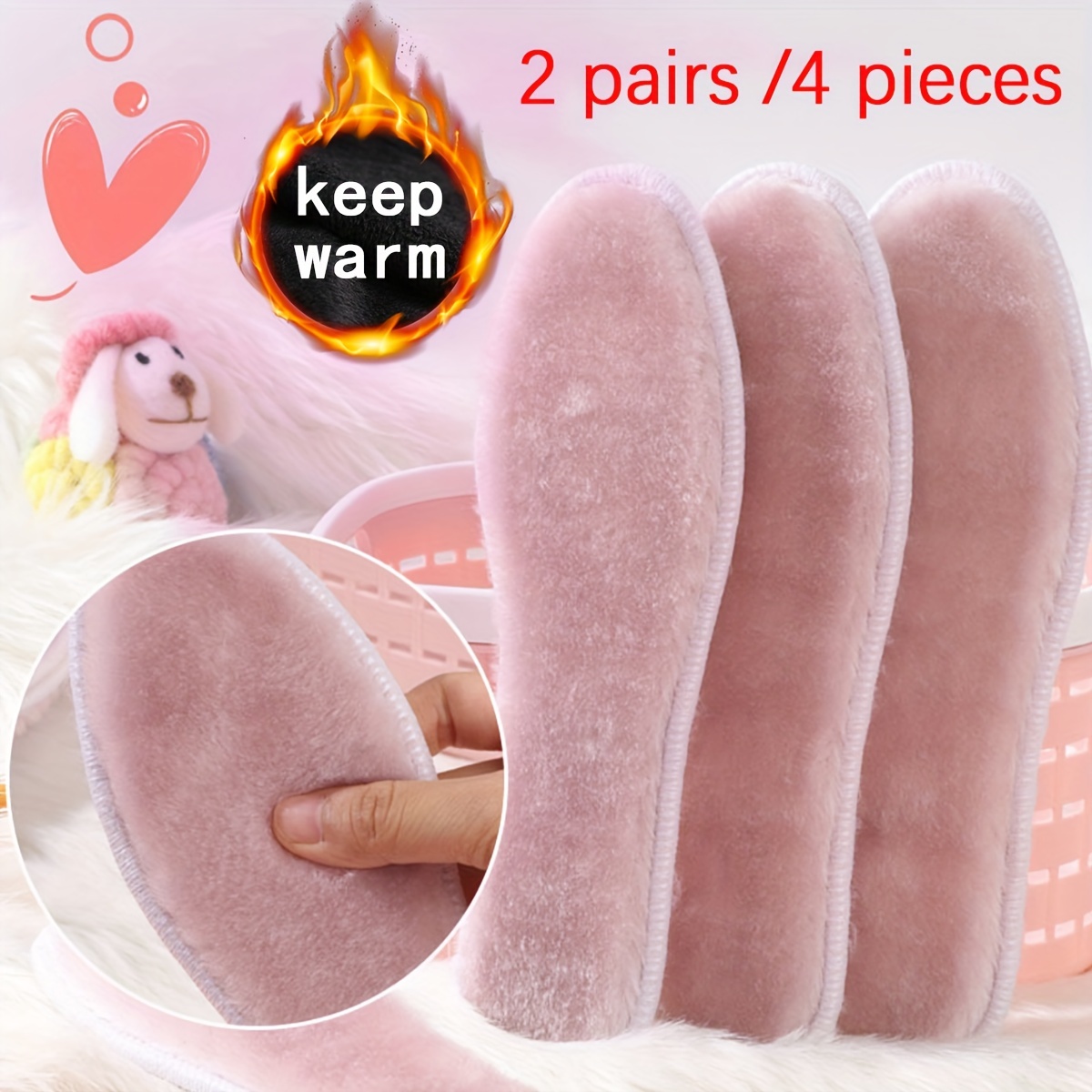 

4pcs Plush Warm Insoles For - , Cozy Winter Foot Pads For Sneakers And Snow Boots, Machine Washable