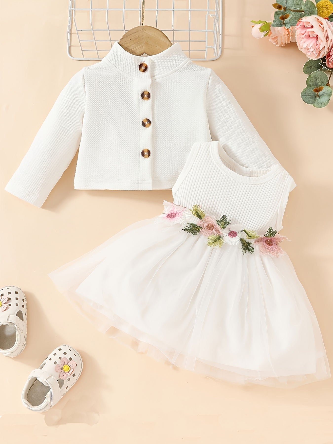 2pcs set toddler girls white long sleeve cropped jacket - Temu Bahrain