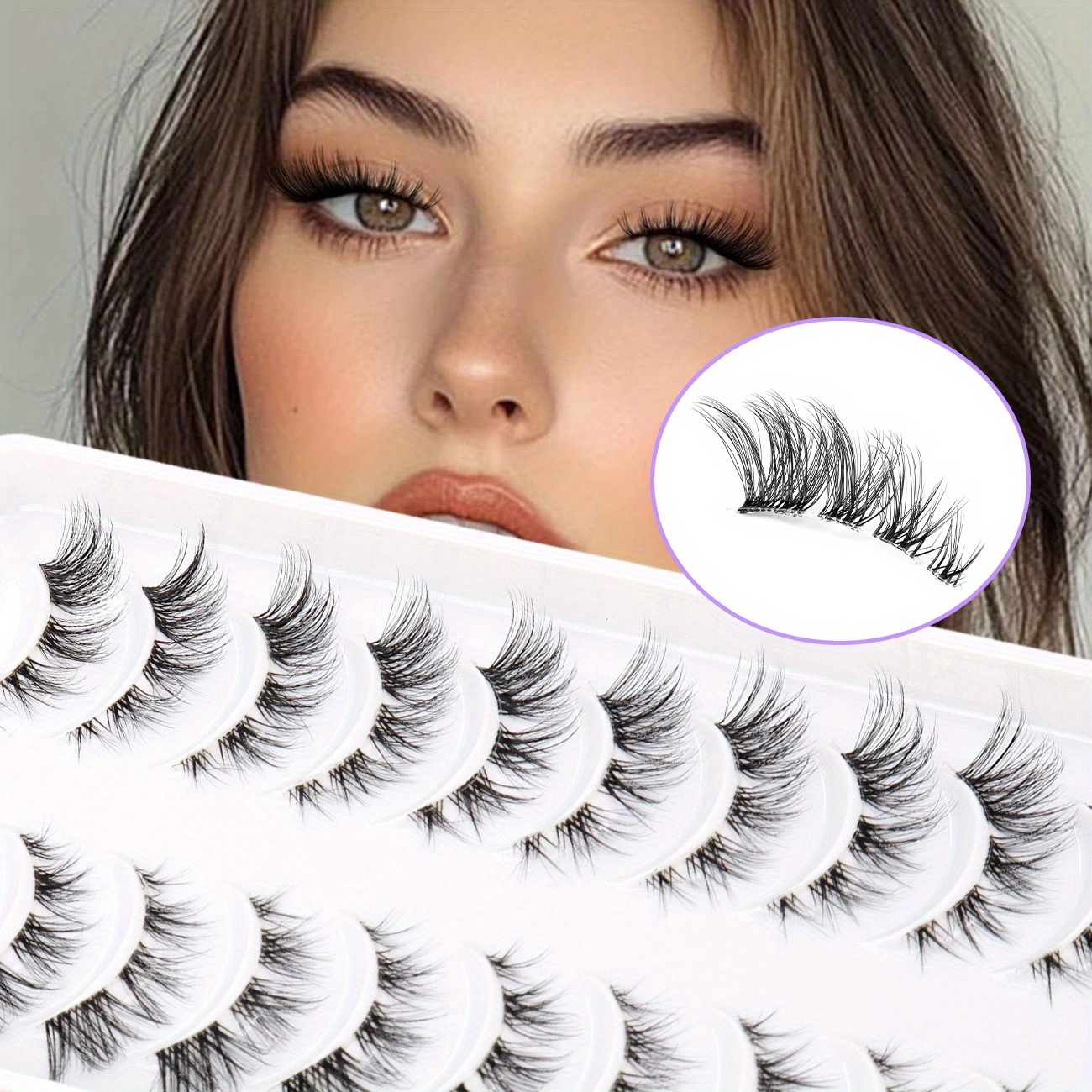 Image of 10 Pairs Of False Eyelashes, Natural Eyelashes, Fish Tail Cross, Eyelashes Extended 2-15mm, The End Of Added, Transparent , Real, Suitable For Daily, Date, Cute Eyelashes