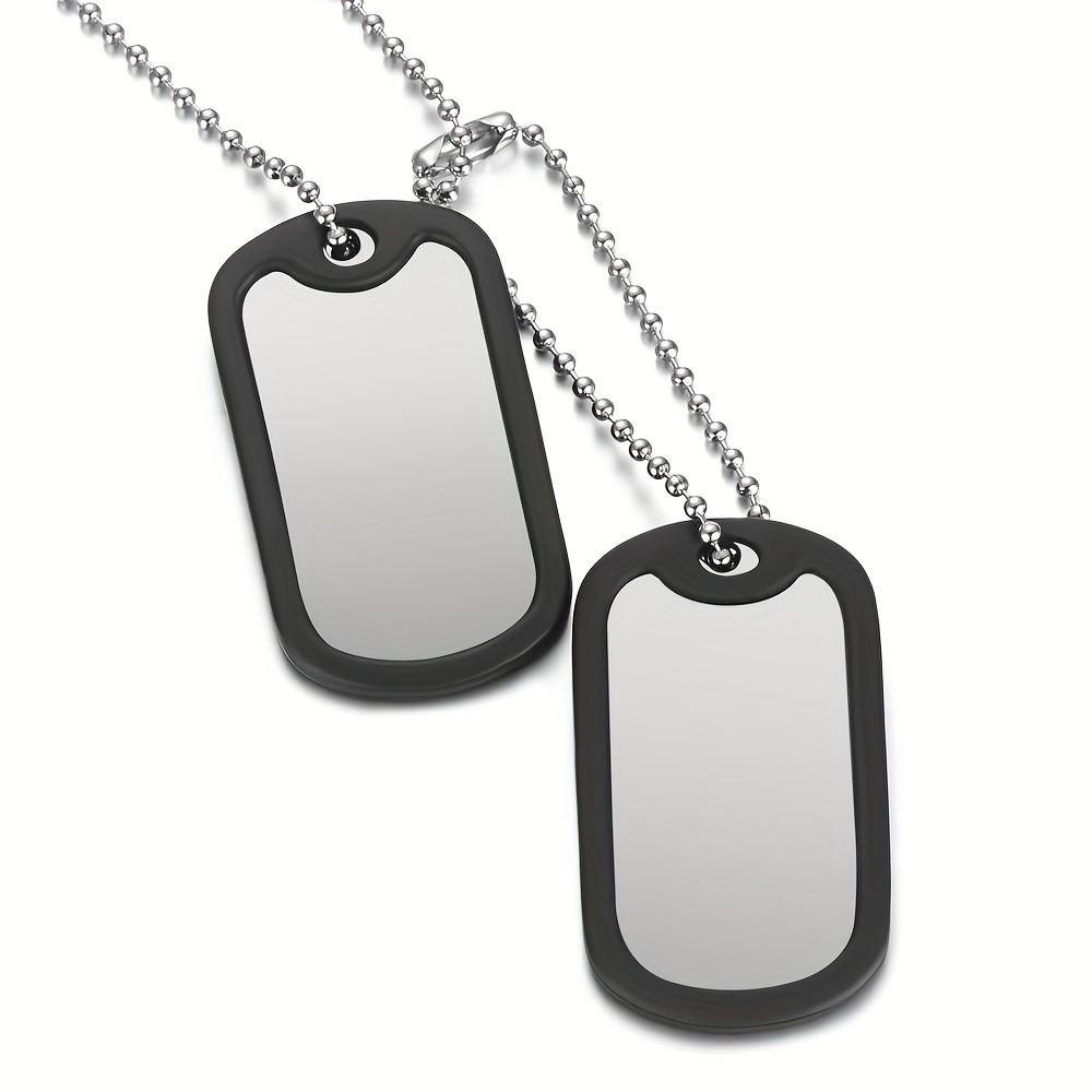 Image of Custom Military Tag Necklace Personalized Name Date Address Text Dog Tag Double Pendant Necklace Stainless Steel Military Style Necklace Holiday Gift Family Gift