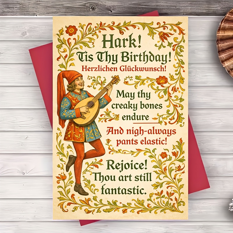 TEMU A Vintage Medieval-themed Birthday Card Featuring A Humorous Verse, , Family, And Coworkers Who . This 2d Card Is Ideal For Party Celebrations