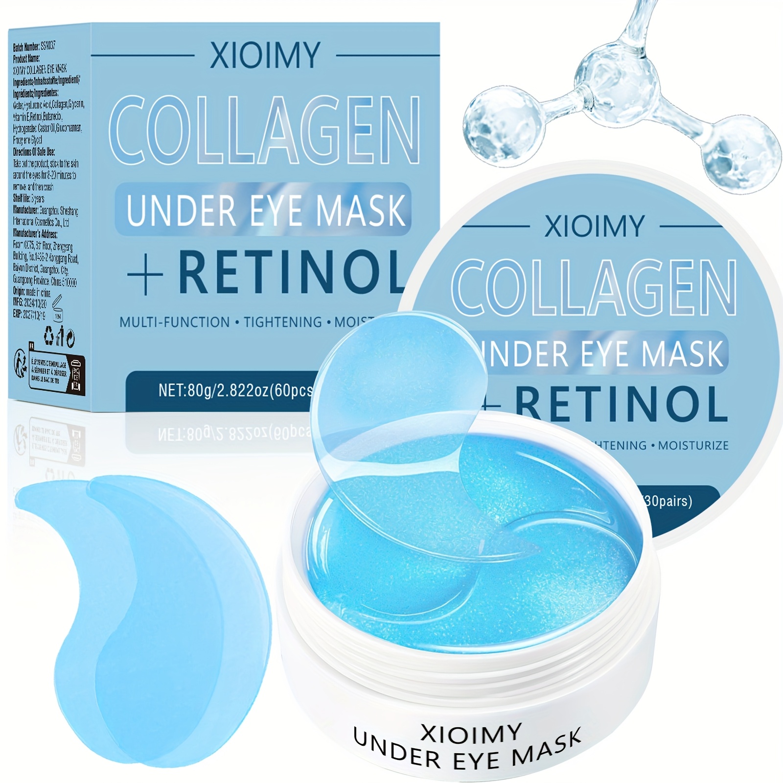 60pcs Xioimy Collagen & Retinol Under Eye Masks - Hypoallergenic Multi-Functional Gel Eye Patches for Tightening, Moisturizing & Firming - European Specialized Skincare for All Light Beige Types, Men & Women, Eye Patches Skincare, Gentle Skincare, Under-Eye, Hypoallergenic Material