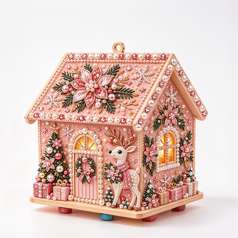 TEMU Kit de peinture diamant Maison en bois 3D de Noël, Cabane en mosaïque de perles à avec , Ornement de table et suspendu de Noël, Cadeau