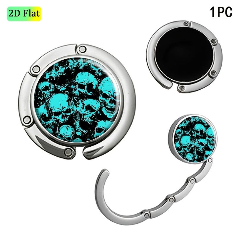Teal Skulls on Black Graffiti Pattern Foldable Purse Hanger