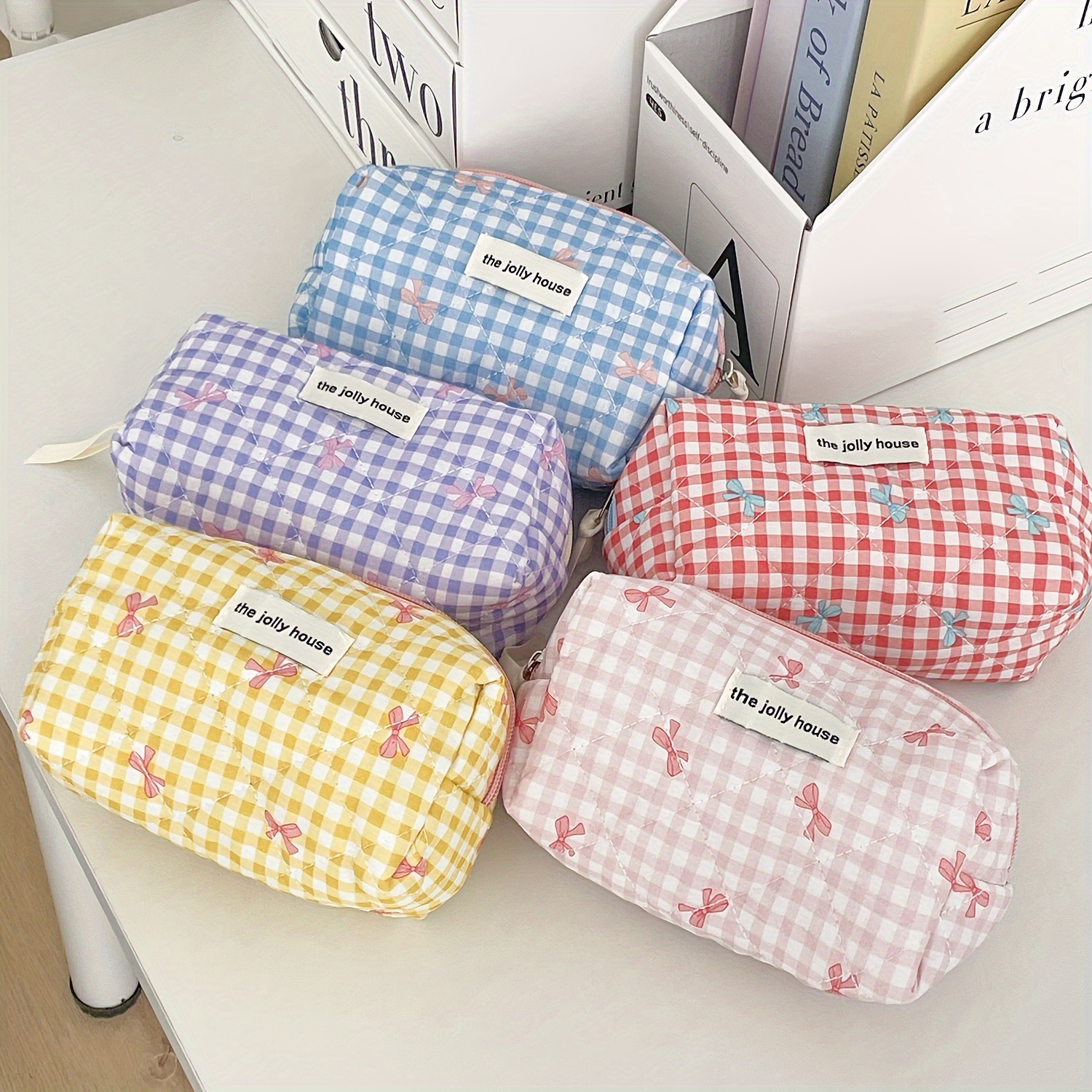 

Jolly House Gingham Bow Pouch: Cotton, Gender Neutral, Water Resistant, Scent Free - Perfect For Makeup Storage